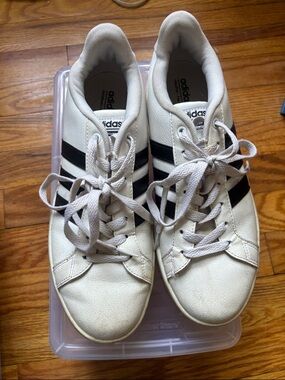 adidas White Sneakers with Black Three-Stripes
